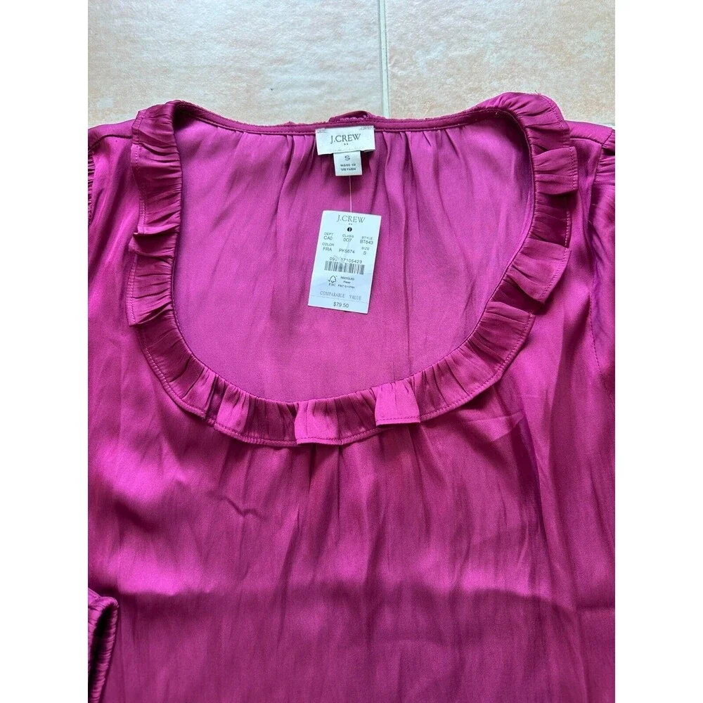 J.Crew Ruffle‎ Neck top  Raspberry color size S - Picture 6 of 13